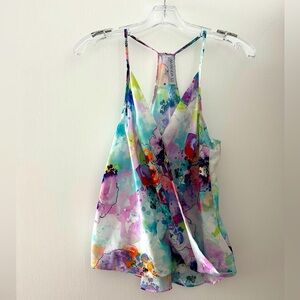 Amanda U printed silky racer bank top